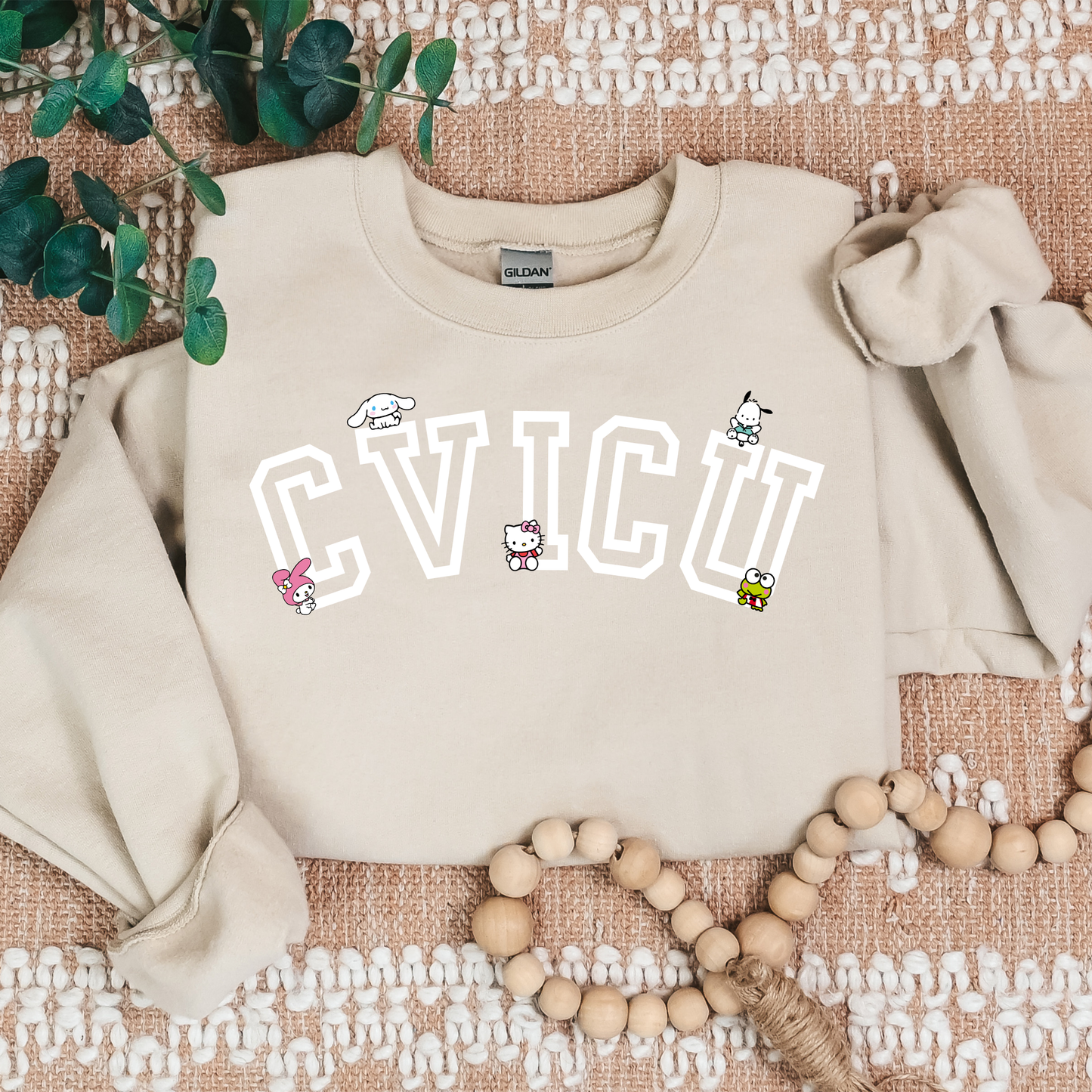 White-CVICU- Kawaii-Characters -Cozy Sweatshirt