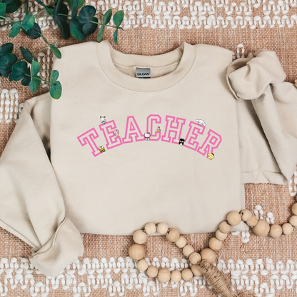 Pink-TEACHER- Kawaii-Characters -Cozy Sweatshirt