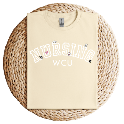 White-WCU-Nursing-Kawaii-Characters-Soft Tee Shirt