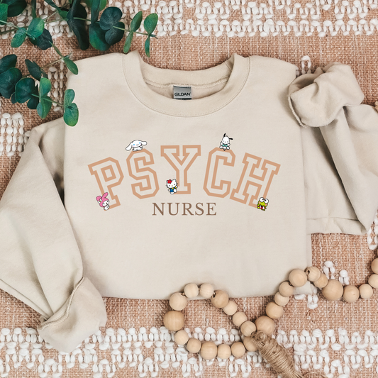 Tan-PSYCH- Nurse- Kawaii-Characters -Cozy Sweatshirt