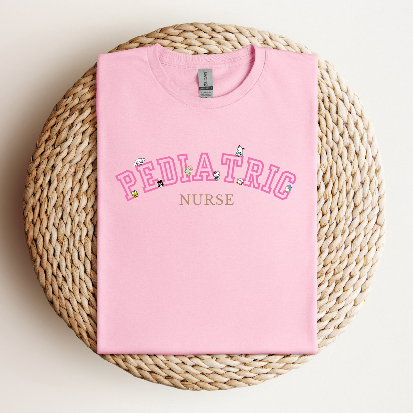 Pink-Pediatrics Nurse-Varsity- Soft Tee Shirt