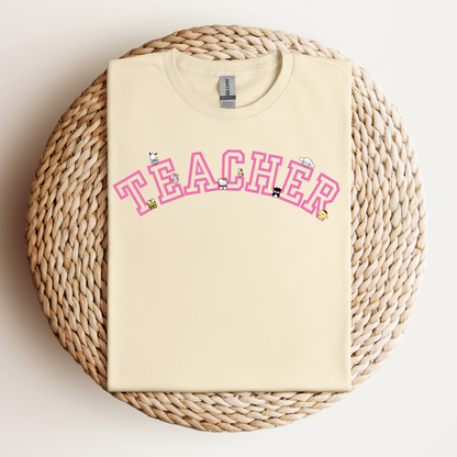 Pink-Teacher-Varsity- Soft Tee Shirt