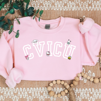 White-CVICU- Kawaii-Characters -Cozy Sweatshirt