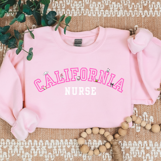 Pink-California Nurse- Kawaii-Characters -Cozy Sweatshirt