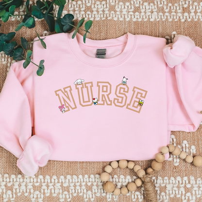 Tan-NURSE-Varsity- Kawaii-Characters -Cozy Sweatshirt