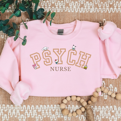 Tan-PSYCH- Nurse- Kawaii-Characters -Cozy Sweatshirt