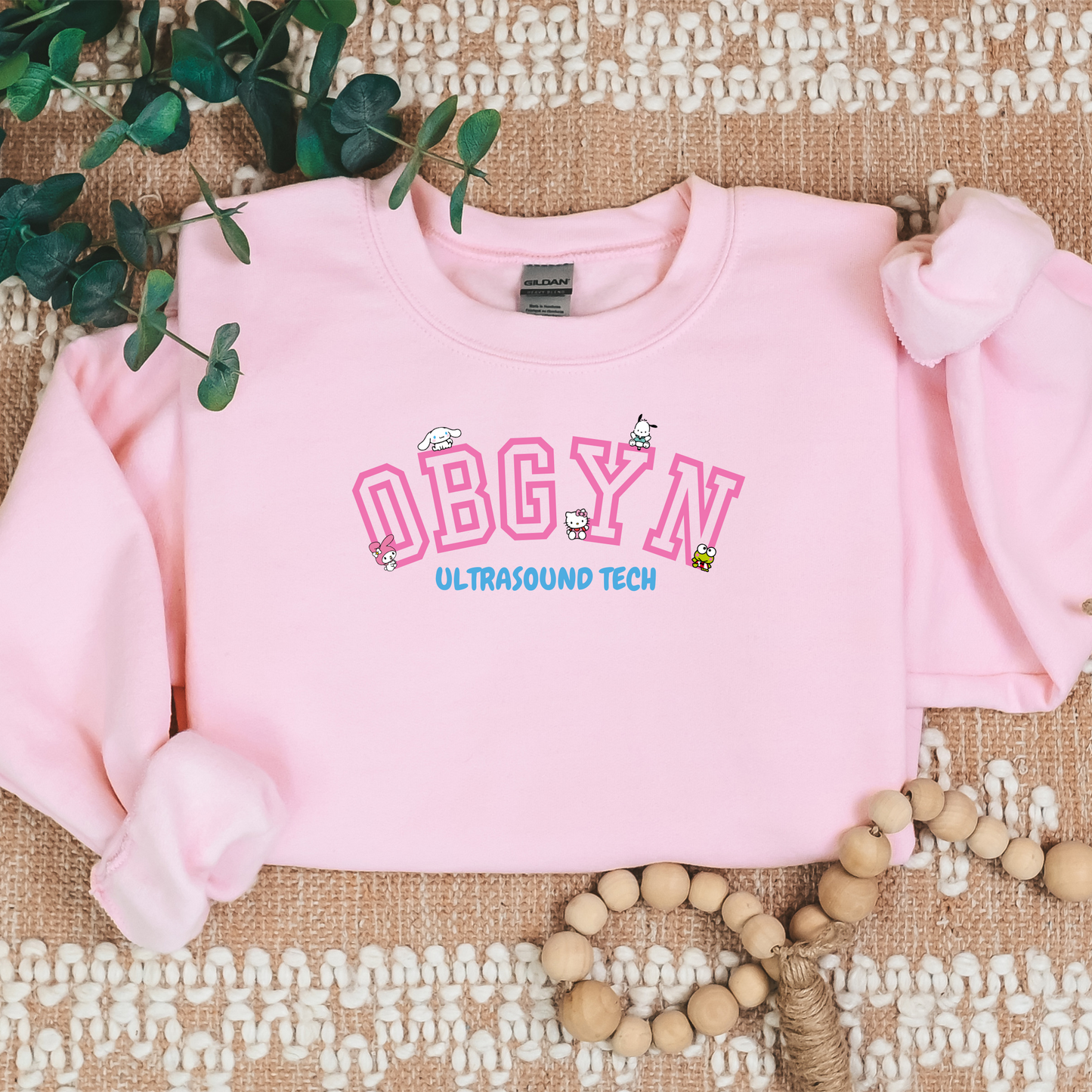 Pink-OBGYN Ultrasound Tech-Varsity-Kawaii-Characters -Cozy Sweatshirt