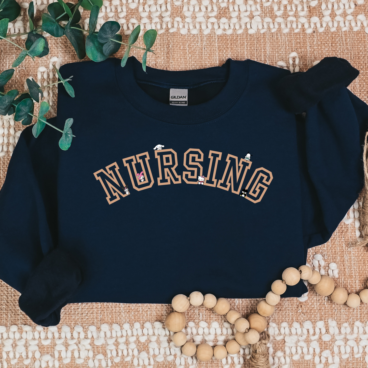 Tan-NURSING-Varsity- Kawaii-Characters -Cozy Sweatshirt