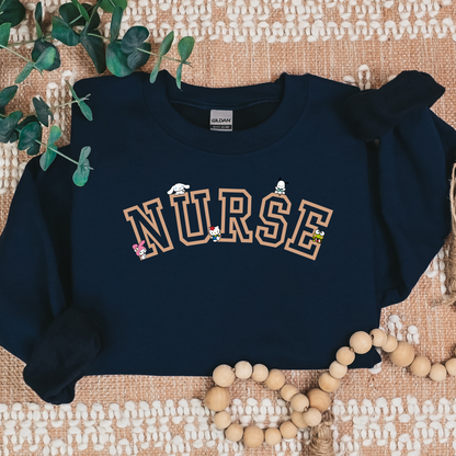 Tan-NURSE-Varsity- Kawaii-Characters -Cozy Sweatshirt