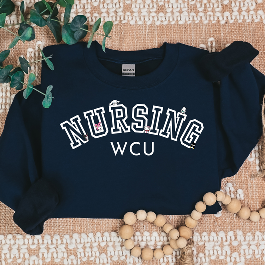 White-WCU-Nursing- Kawaii-Characters -Cozy Sweatshirt