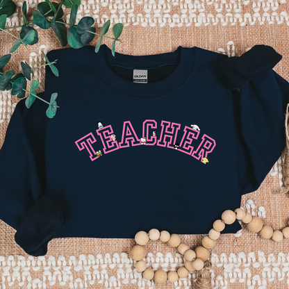 Pink-TEACHER- Kawaii-Characters -Cozy Sweatshirt