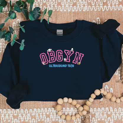 Pink-OBGYN Ultrasound Tech-Varsity-Kawaii-Characters -Cozy Sweatshirt