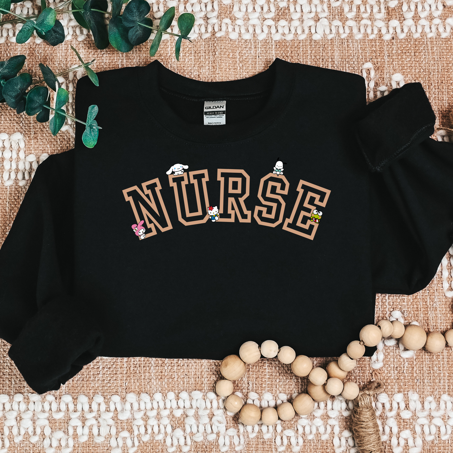 Tan-NURSE-Varsity- Kawaii-Characters -Cozy Sweatshirt