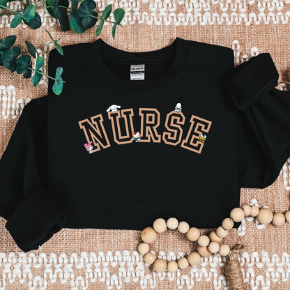 Tan-NURSE-Varsity- Kawaii-Characters -Cozy Sweatshirt