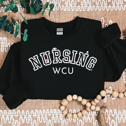 White-WCU-Nursing- Kawaii-Characters -Cozy Sweatshirt