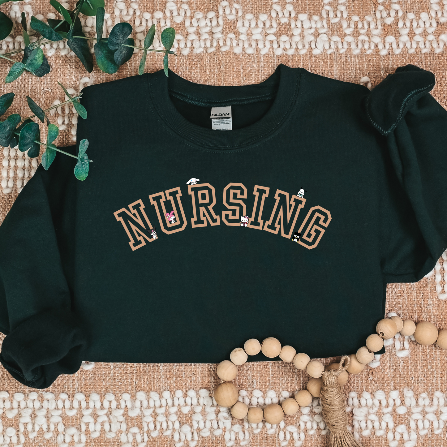 Tan-NURSING-Varsity- Kawaii-Characters -Cozy Sweatshirt