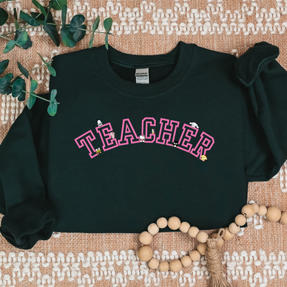 Pink-TEACHER- Kawaii-Characters -Cozy Sweatshirt