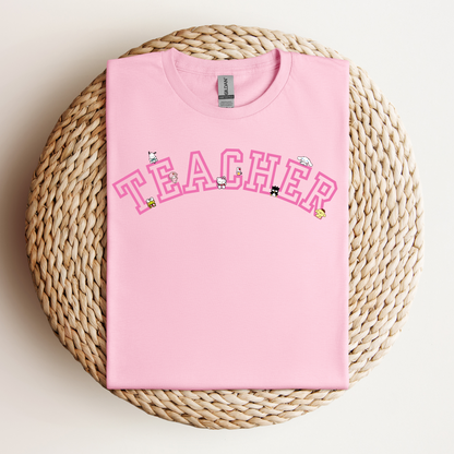 Pink-Teacher-Varsity- Soft Tee Shirt