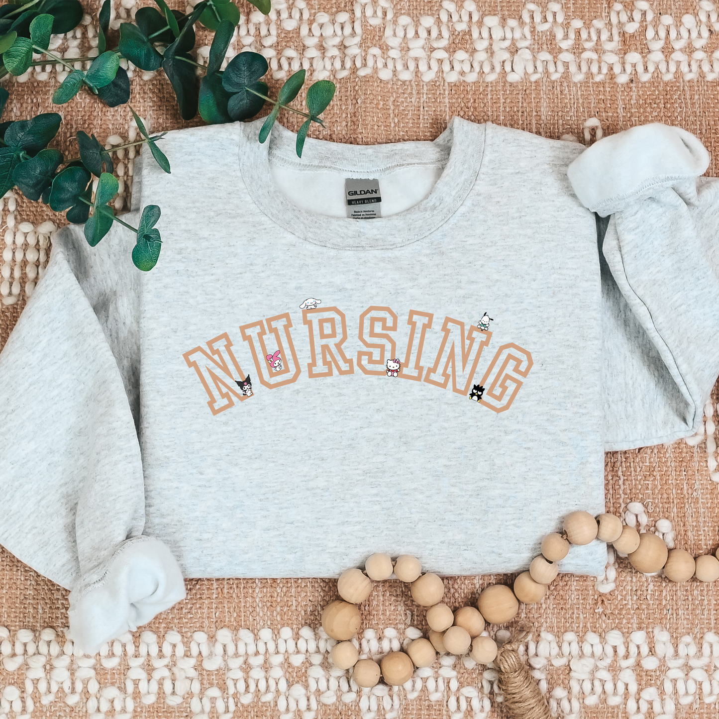 Tan-NURSING-Varsity- Kawaii-Characters -Cozy Sweatshirt