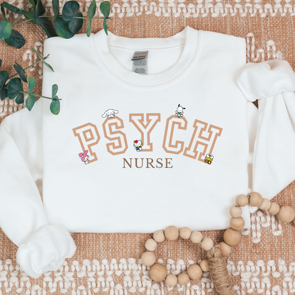 Tan-PSYCH- Nurse- Kawaii-Characters -Cozy Sweatshirt