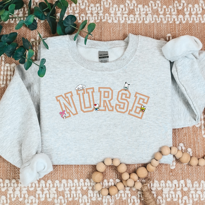 Tan-NURSE-Varsity- Kawaii-Characters -Cozy Sweatshirt