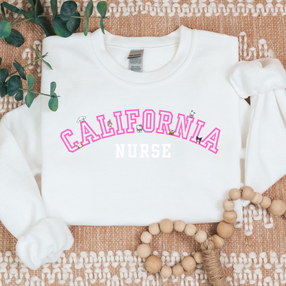 Pink-California Nurse- Kawaii-Characters -Cozy Sweatshirt