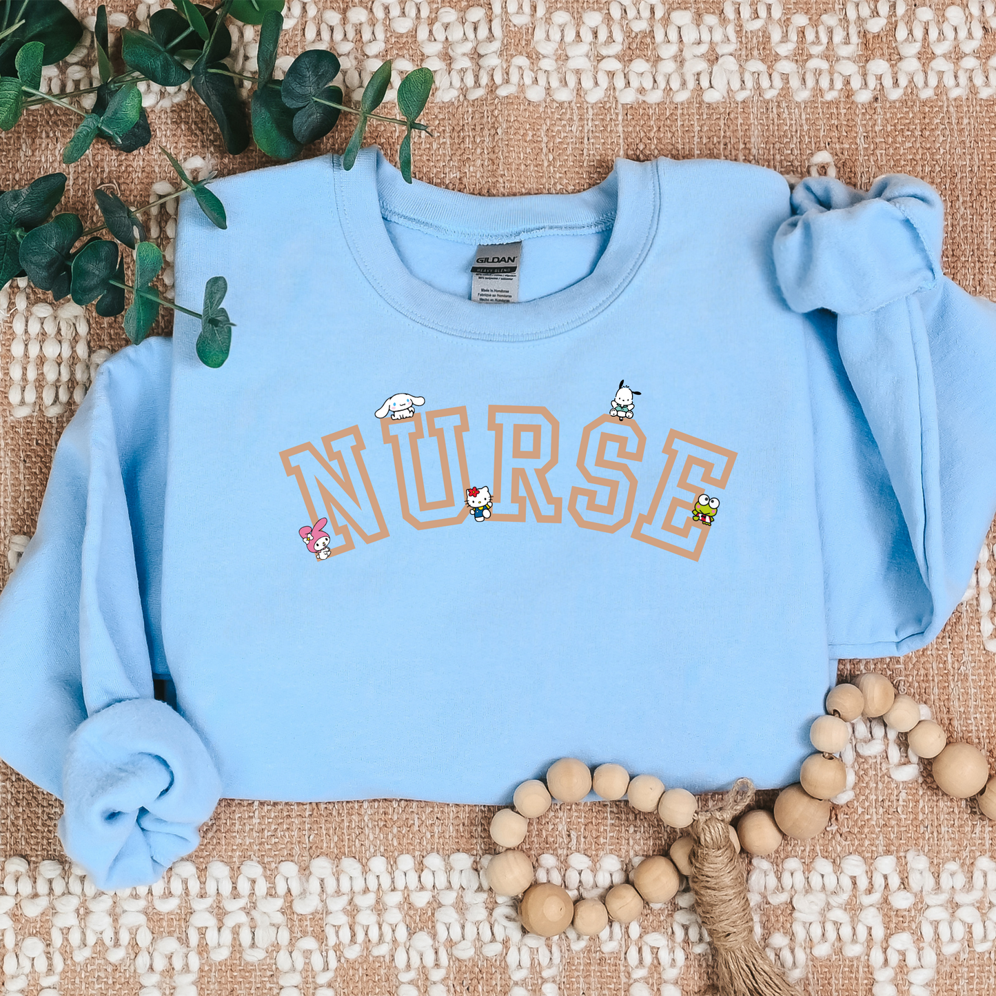 Tan-NURSE-Varsity- Kawaii-Characters -Cozy Sweatshirt