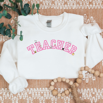 Pink-TEACHER- Kawaii-Characters -Cozy Sweatshirt