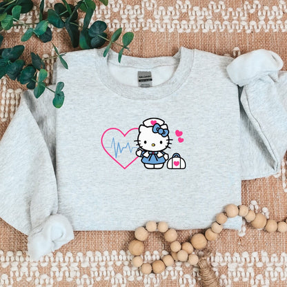 Kitty Nurse Cozy Sweater- Hot Pink Heart