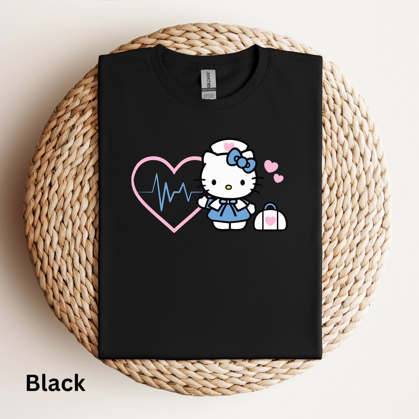 Nurse Kitty Soft Tee- light pink heart Shirt