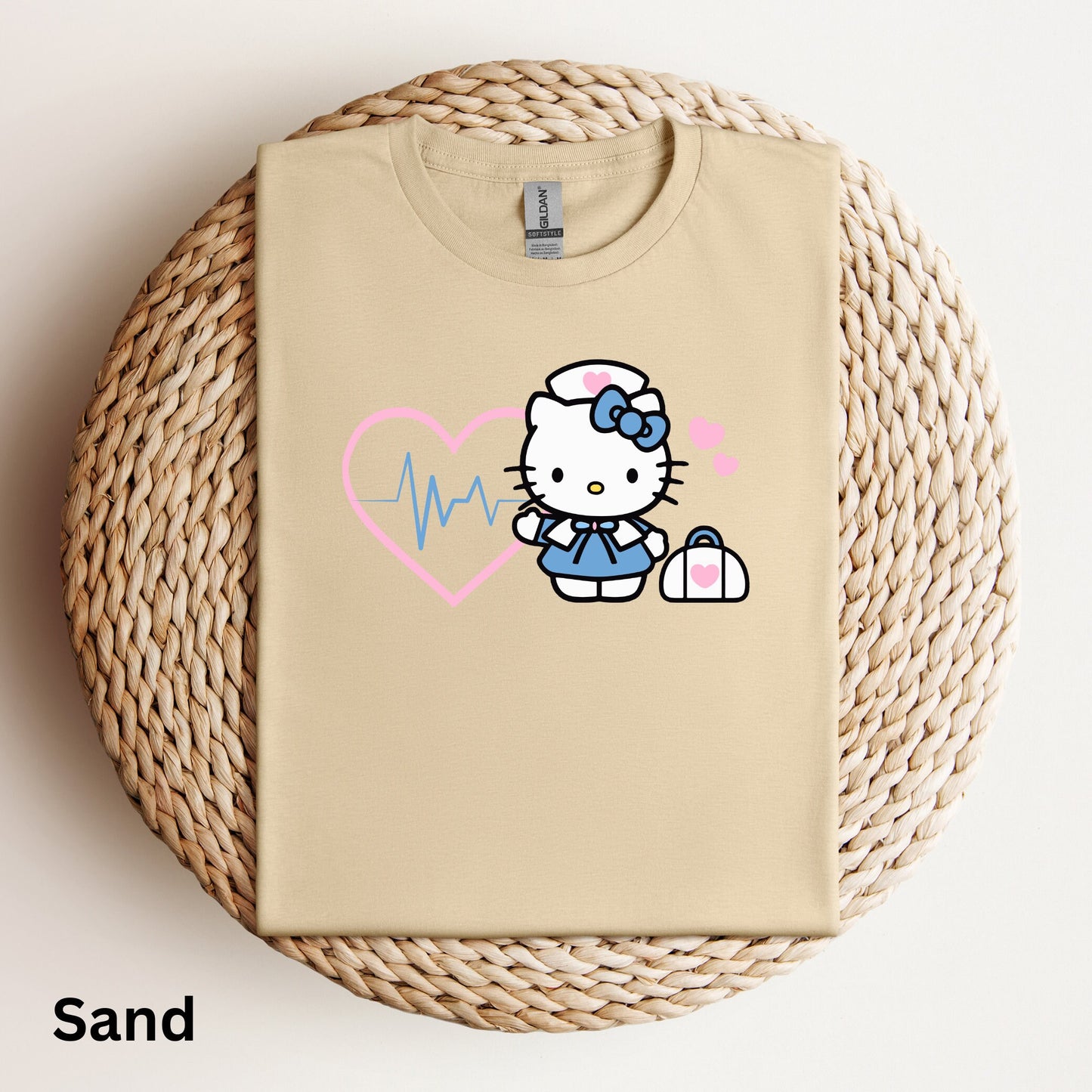 Nurse Kitty Soft Tee- light pink heart Shirt