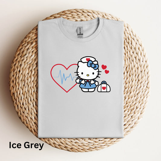 Nurse Kitty Soft Tee- Red heart Shirt