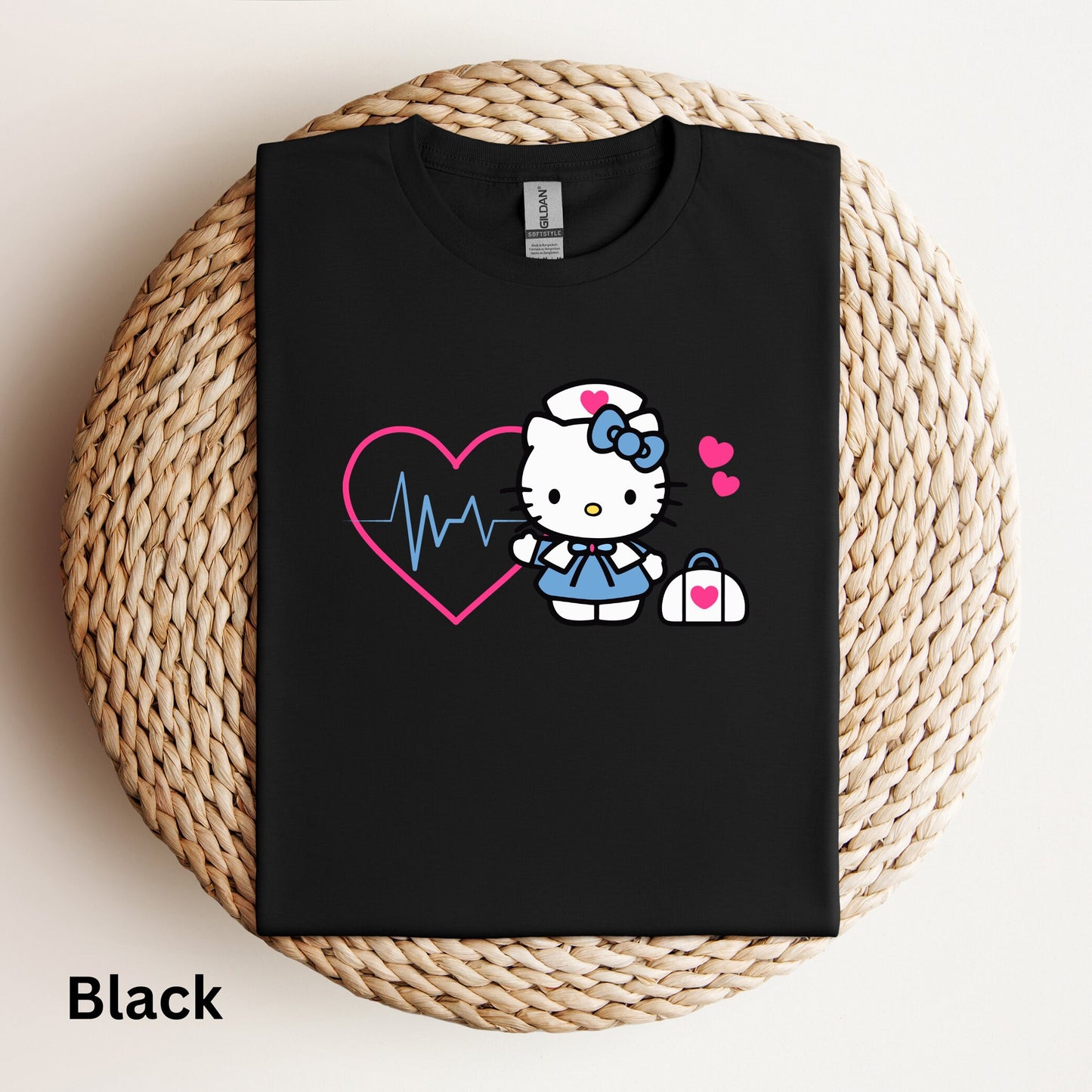 Nurse Kitty Soft Tee- Hot Pink heart Shirt