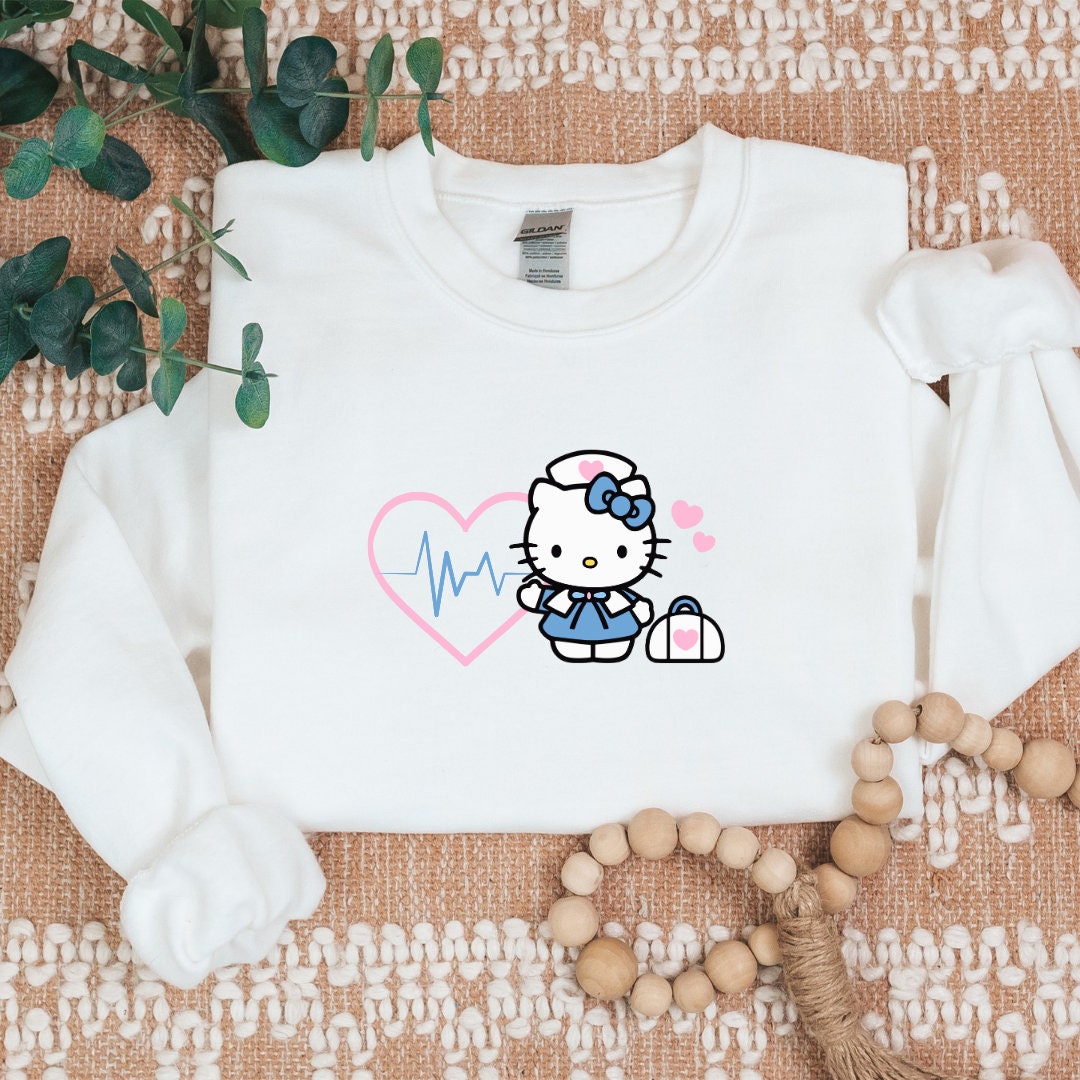 Kitty Nurse Cozy Sweater- Light Pink Heart