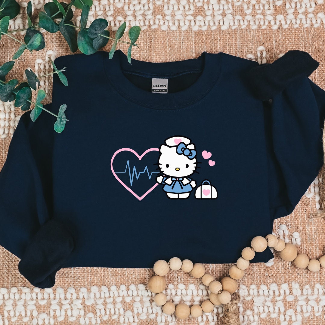 Kitty Nurse Cozy Sweater- Light Pink Heart