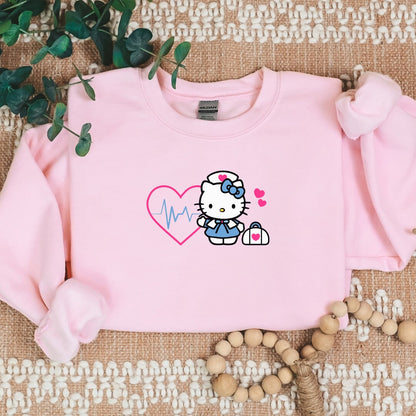 Kitty Nurse Cozy Sweater- Hot Pink Heart