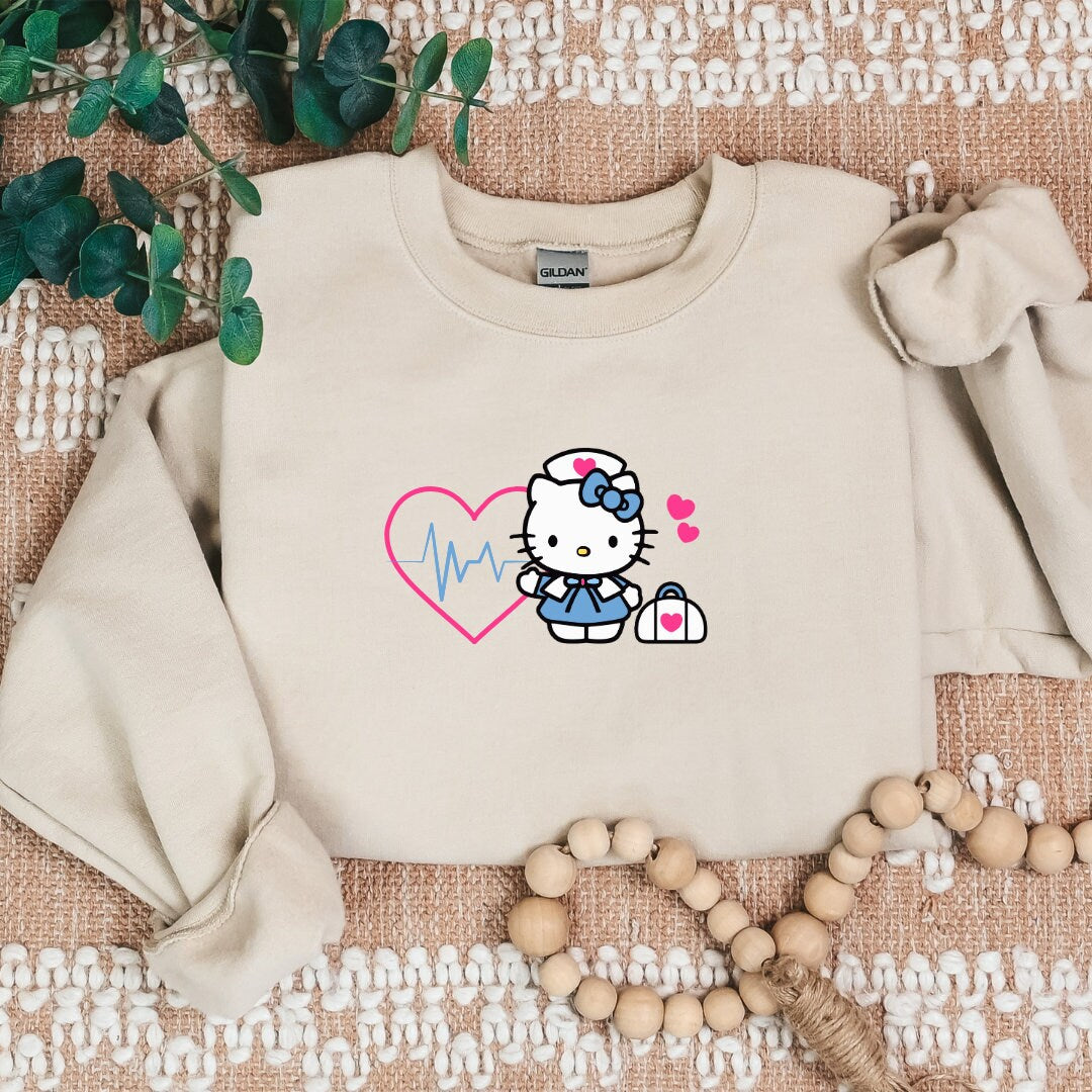 Kitty Nurse Cozy Sweater- Hot Pink Heart