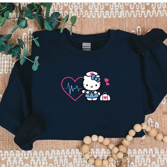 Kitty Nurse Cozy Sweater- Hot Pink Heart