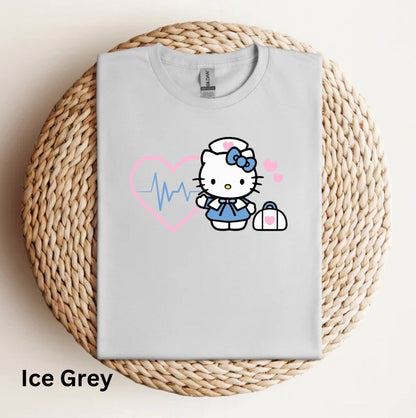 Nurse Kitty Soft Tee- light pink heart Shirt