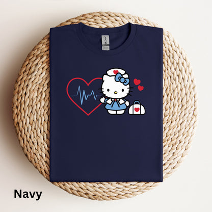 Nurse Kitty Soft Tee- Red heart Shirt