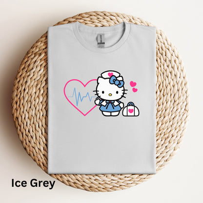 Nurse Kitty Soft Tee- Hot Pink heart Shirt