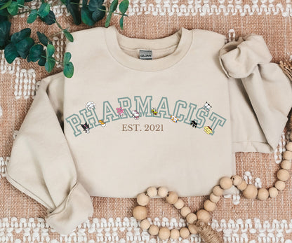 Special EST2021-Pharmacist Varsity Characters Cozy Sweater