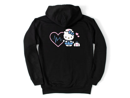 Zip Up Hoodie- Light Pink Medical Kitty Nurse Cozy Sweater