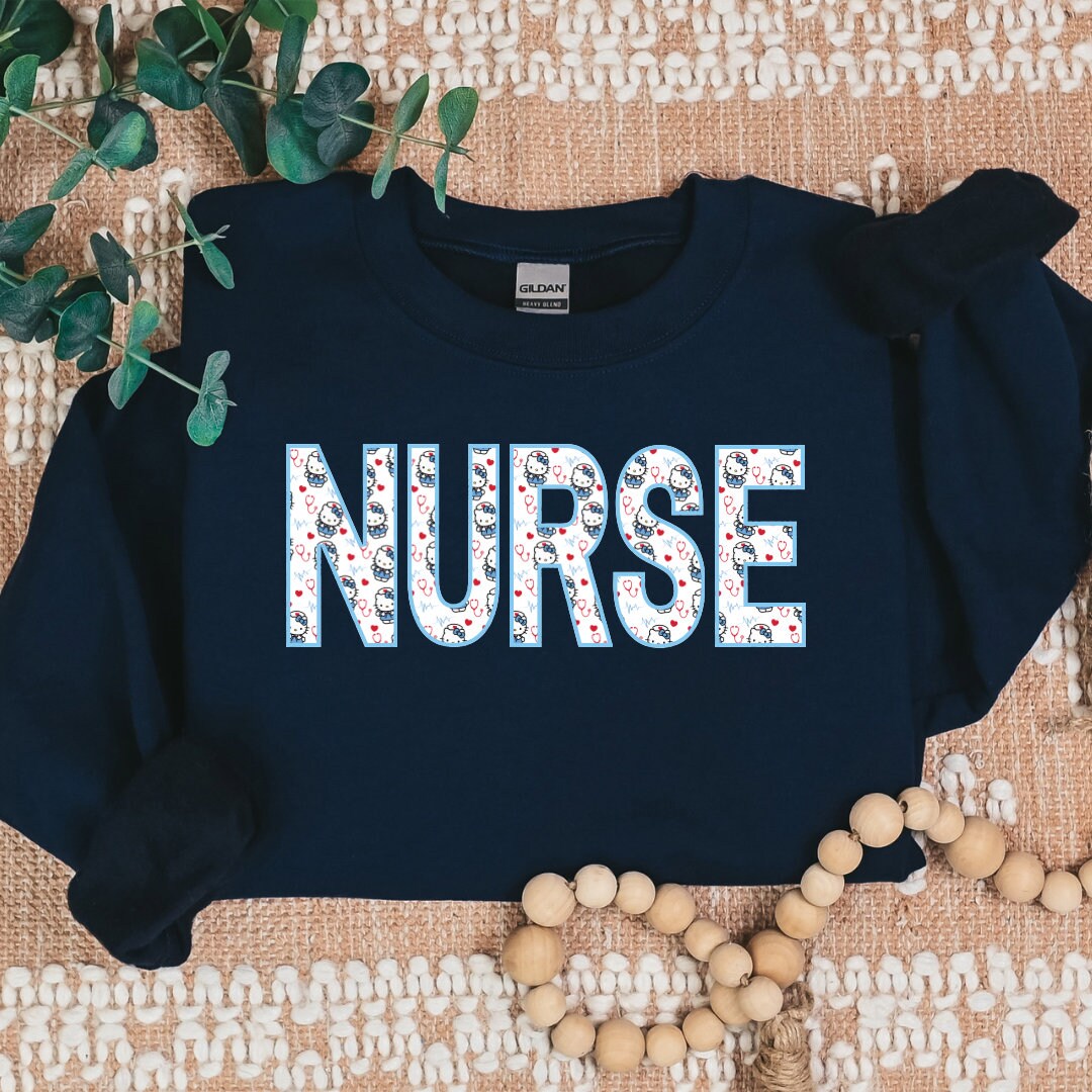 Red-HK-Print Letters- Medical Kitty Nurse Cozy Sweater