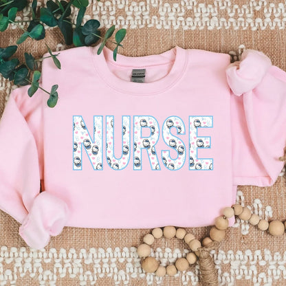 Light Pink-HK-Print Letters- Medical Kitty Nurse Cozy Sweater