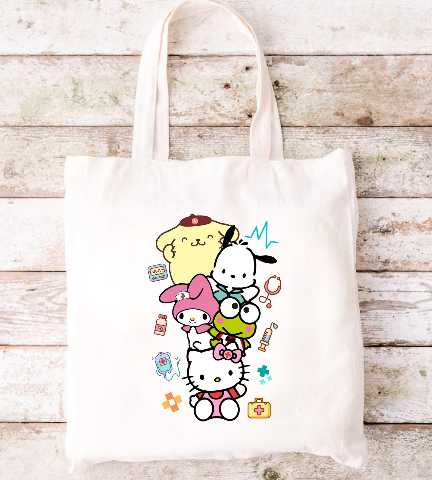 Kitty and Friends Nurse Flat Tote Bag