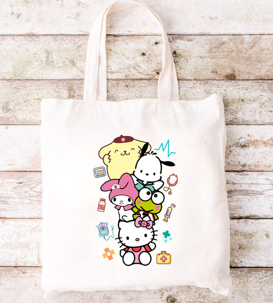 Kitty and Friends Nurse Flat Tote Bag