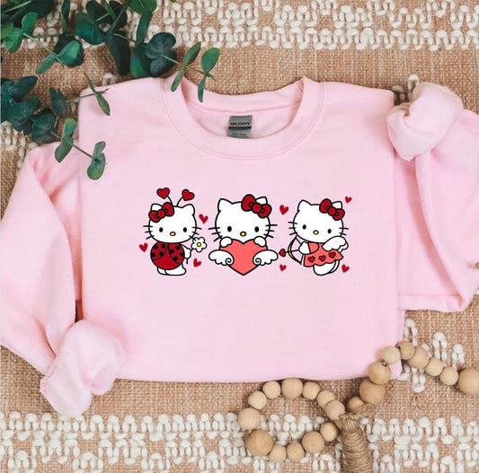 Valentines Kawaii Kitty Trio- Cozy Sweater