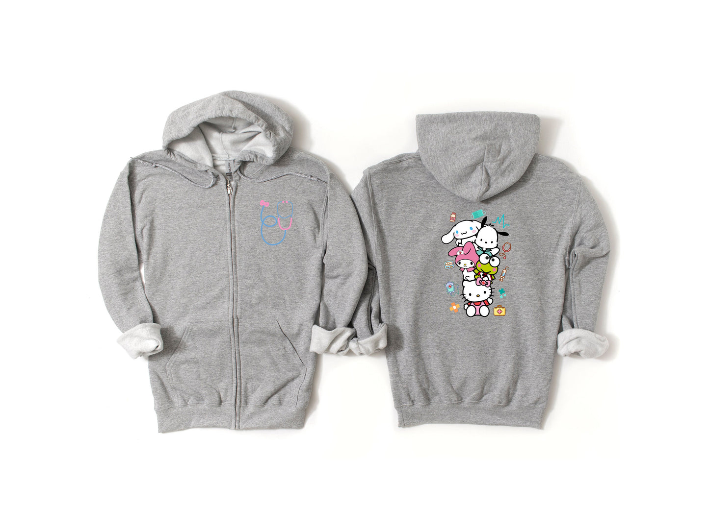 Zip Up Hoodie- 2-Medical Kitty and Friends Nurse Cozy Sweater