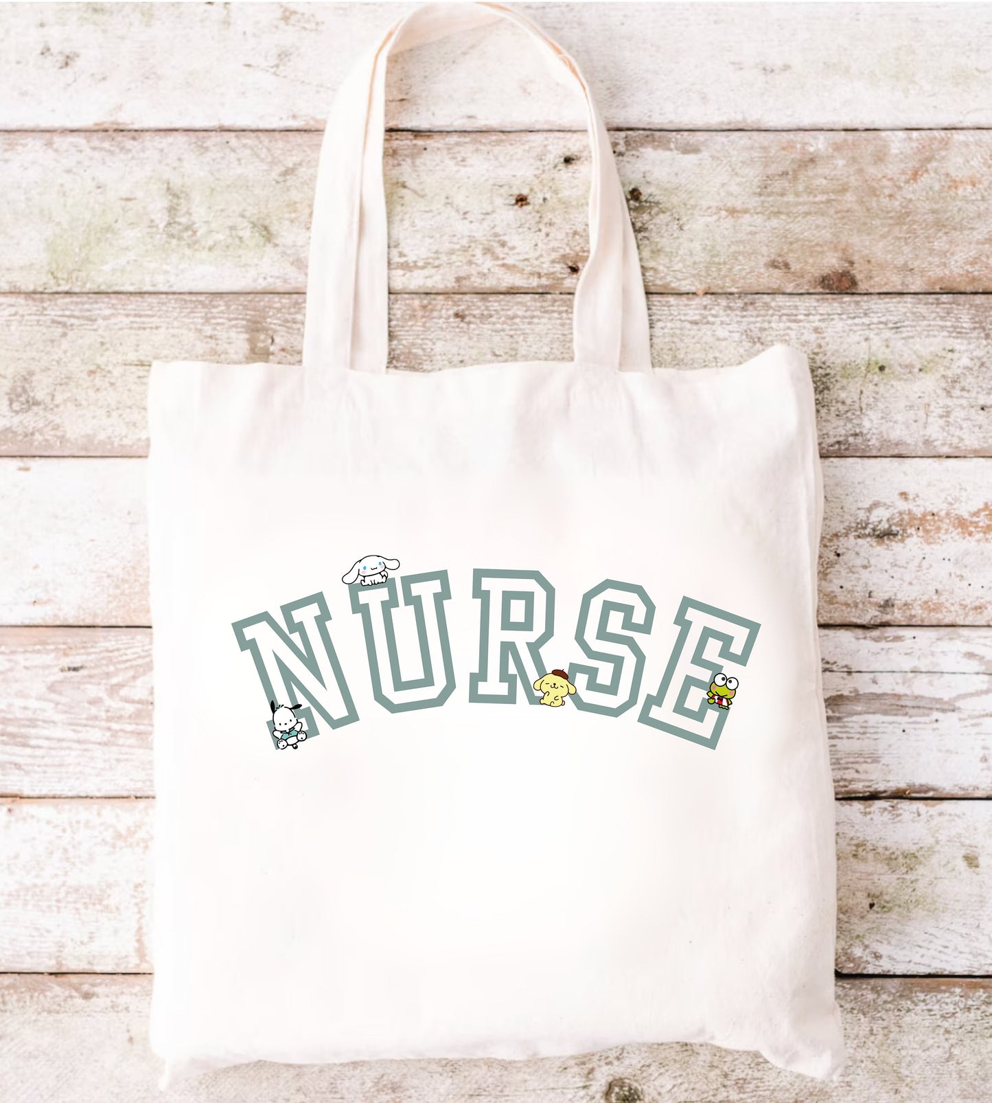 Mint Nurse Varsity-Kitty and Friends- Flat Tote Bag